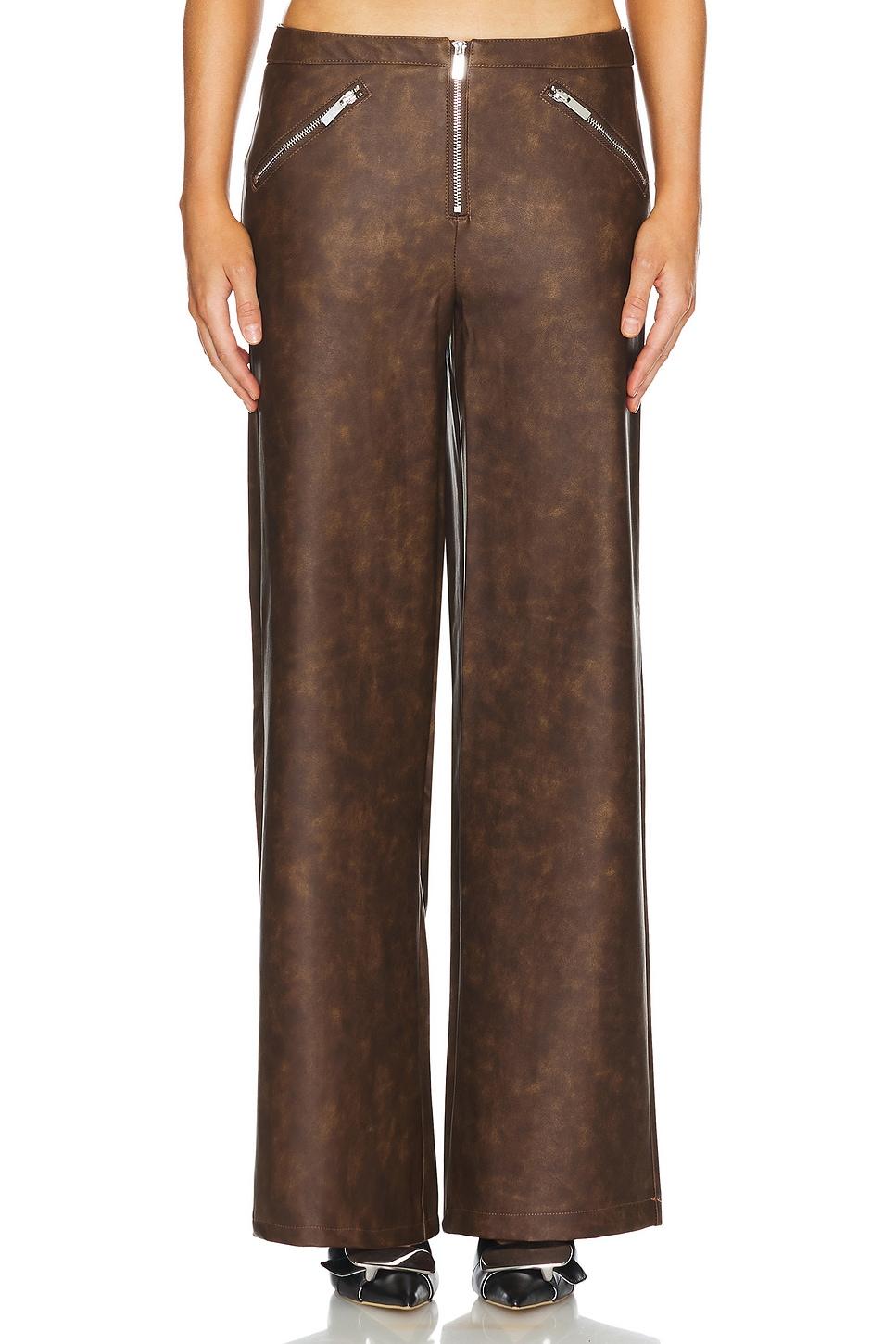 faux leather zipper fly pant