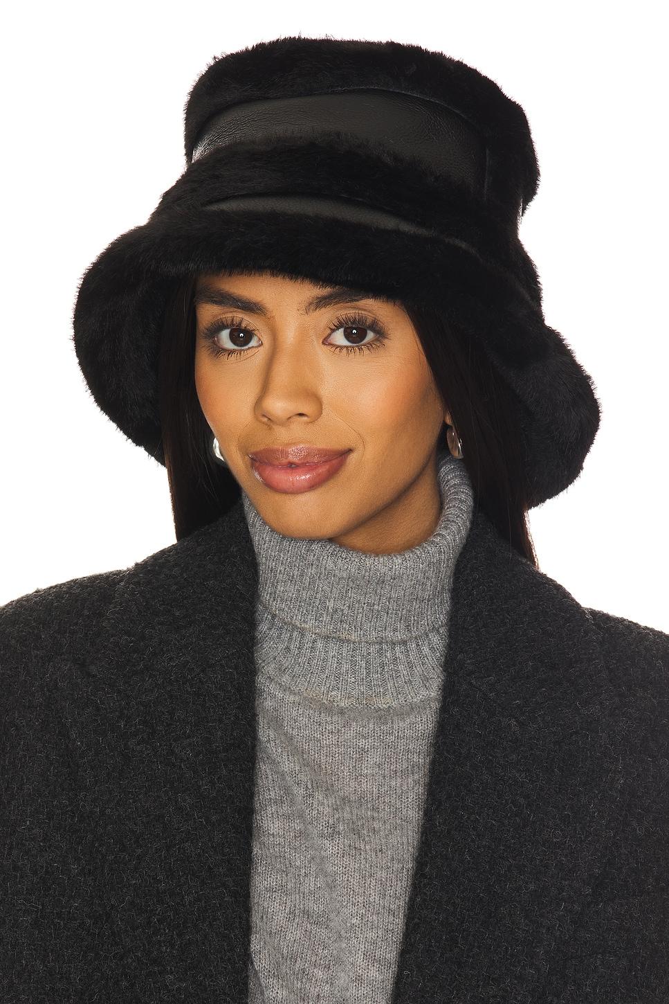 faux mink & leather bucket hat