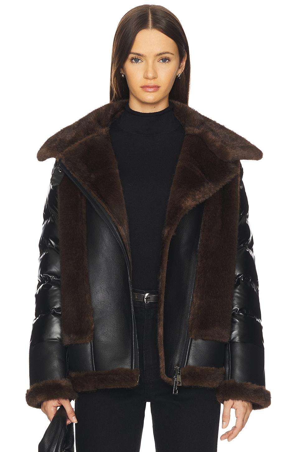 faux mink & leather moto jacket
