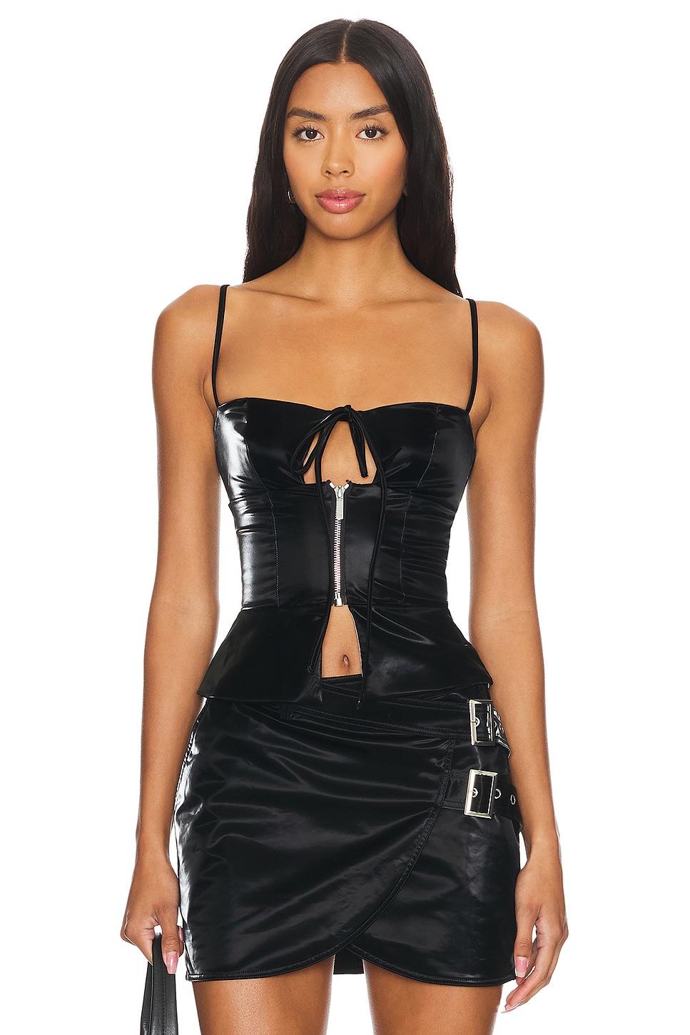 faux patent leather peplum corset top