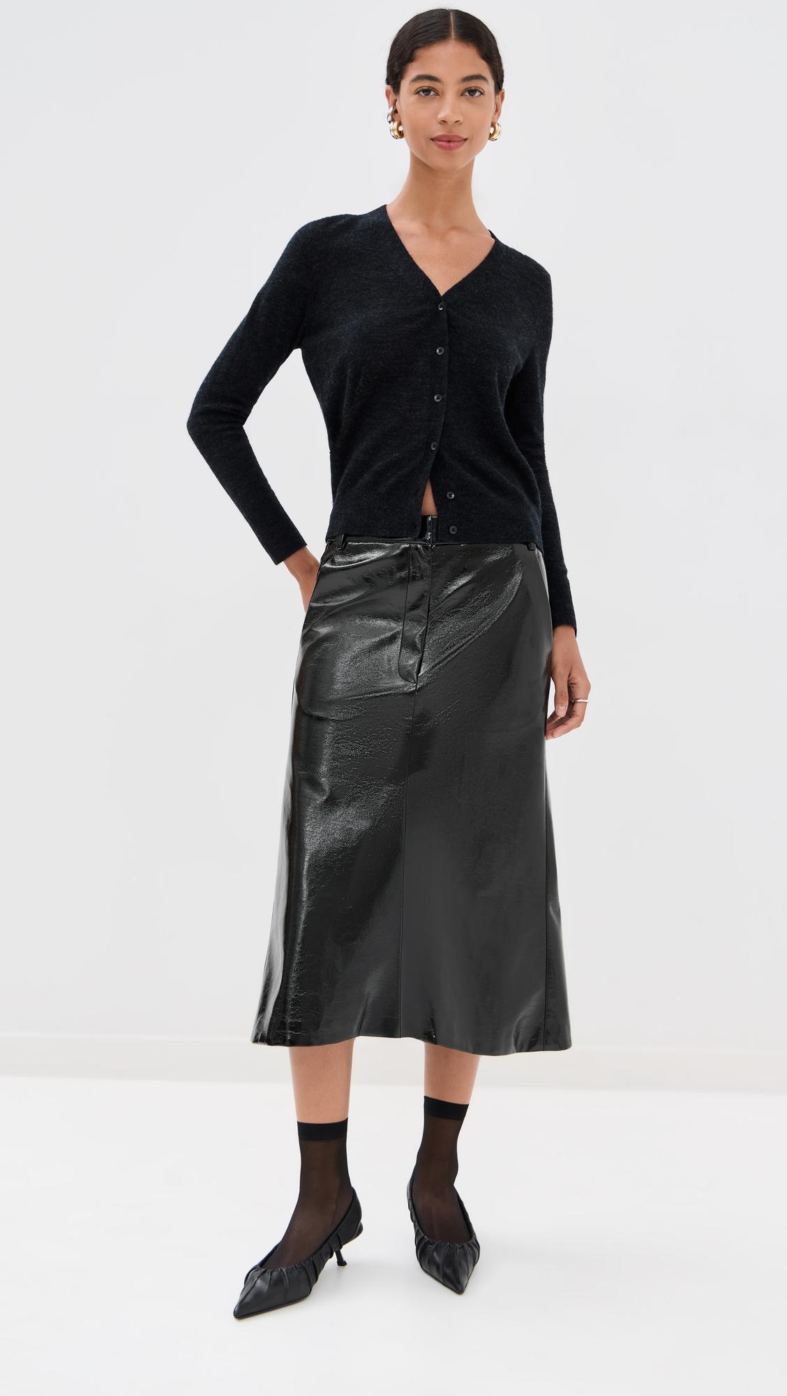 faux patent leather sculpted silke skirt