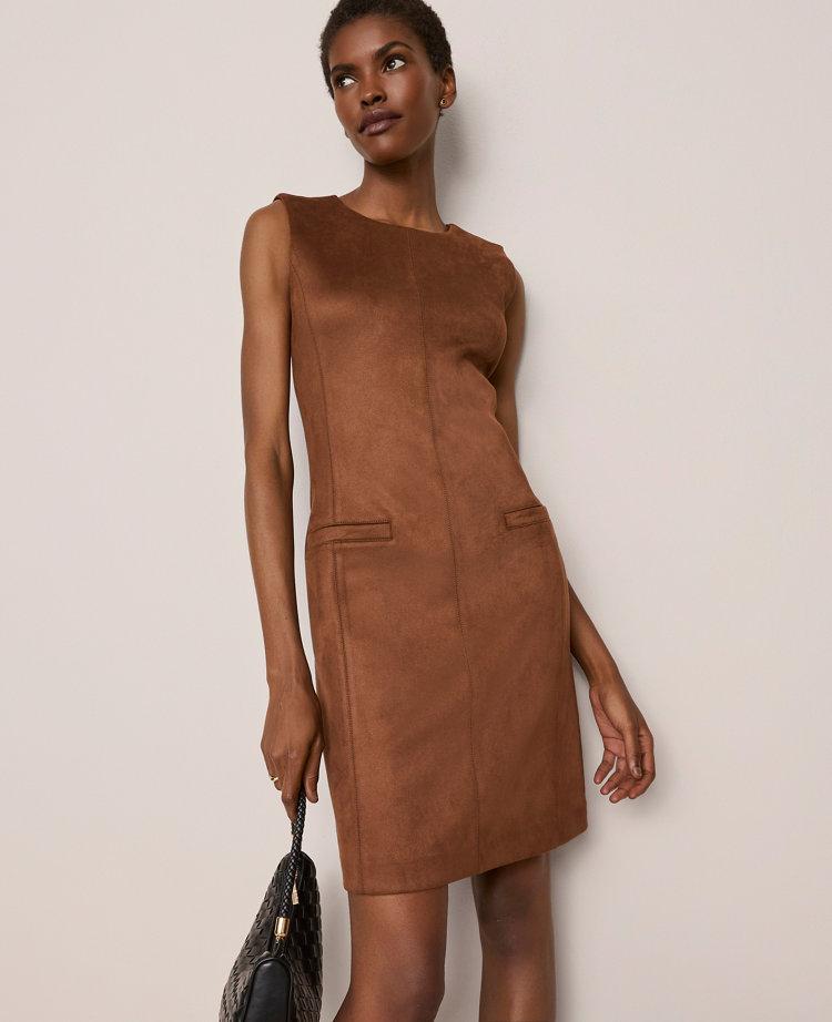 faux suede seamed sheath dress