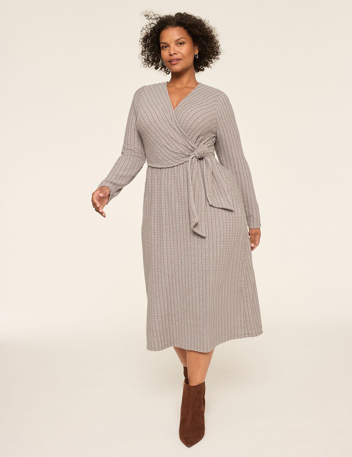 faux-wrap cable knit dress