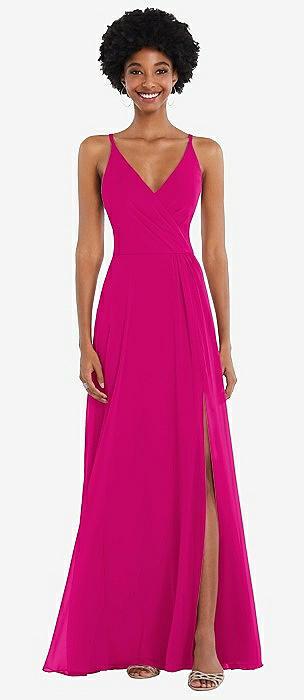 faux wrap criss cross back maxi dress with adjustable straps