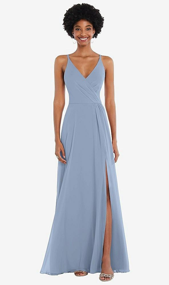 faux wrap criss cross back maxi dress with adjustable straps