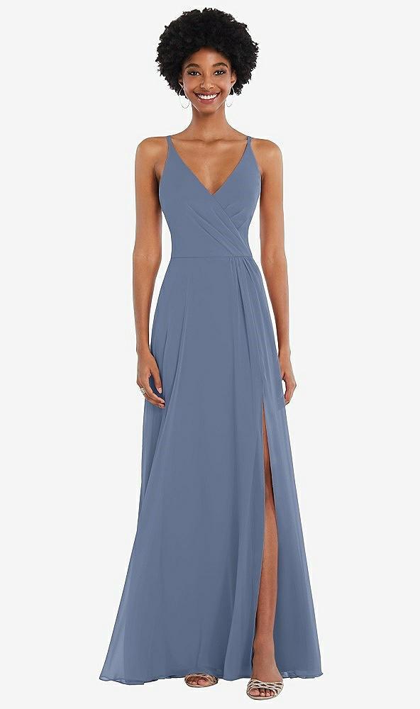 faux wrap criss cross back maxi dress with adjustable straps