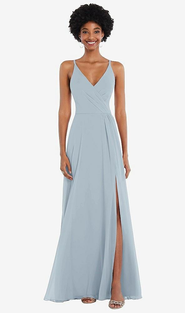 faux wrap criss cross back maxi dress with adjustable straps