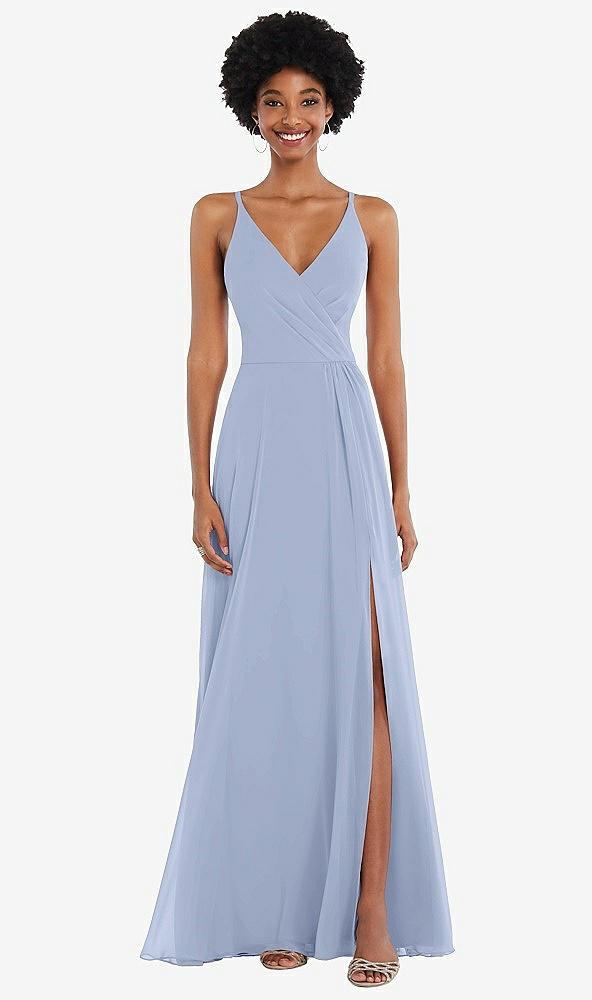 faux wrap criss cross back maxi dress with adjustable straps