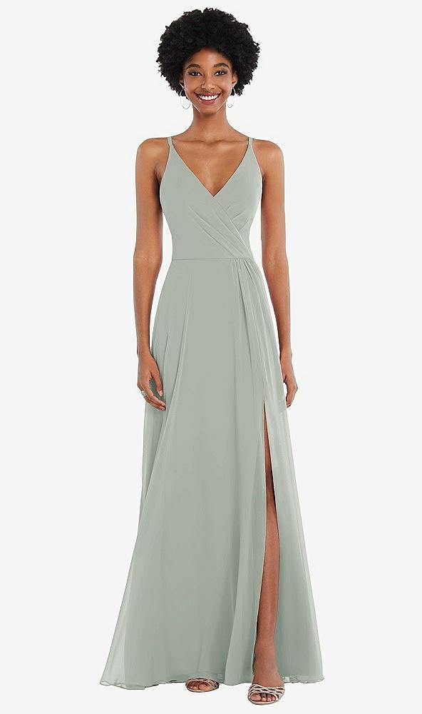 faux wrap criss cross back maxi dress with adjustable straps