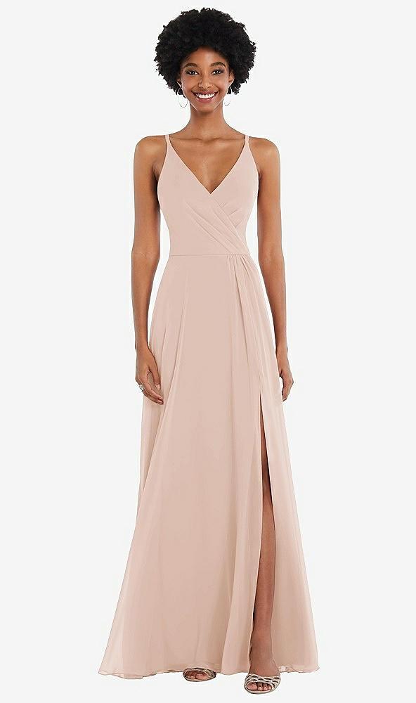 faux wrap criss cross back maxi dress with adjustable straps