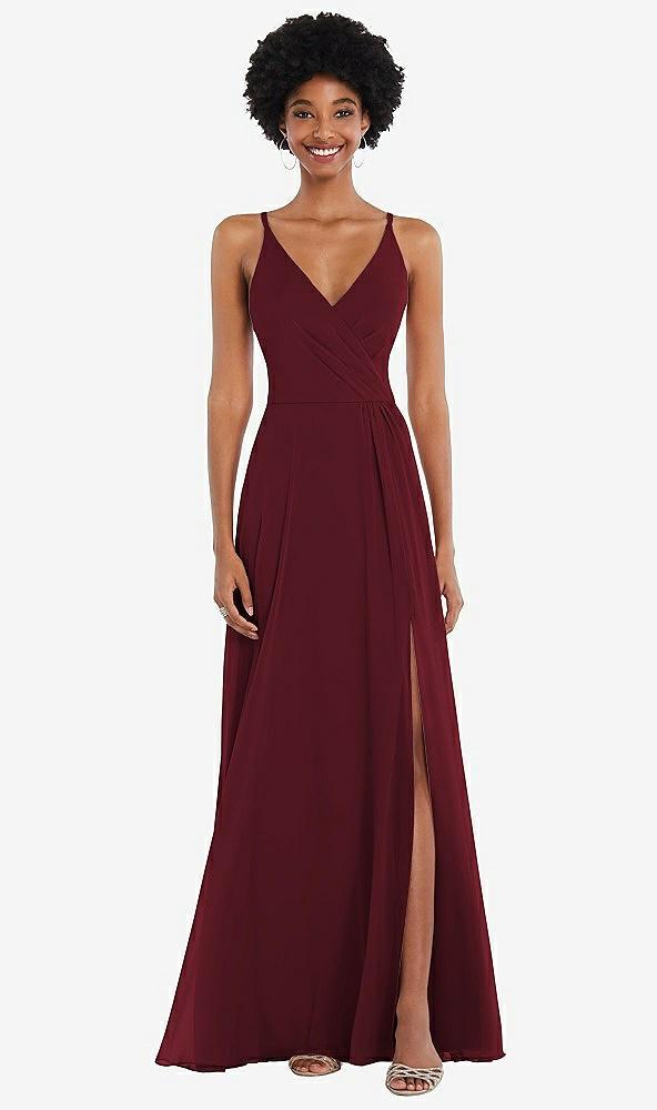 faux wrap criss cross back maxi dress with adjustable straps