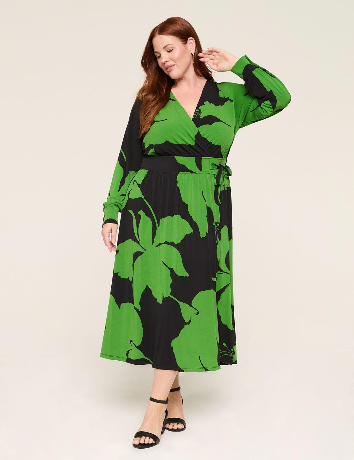 faux-wrap wide-waistband jersey midi dress