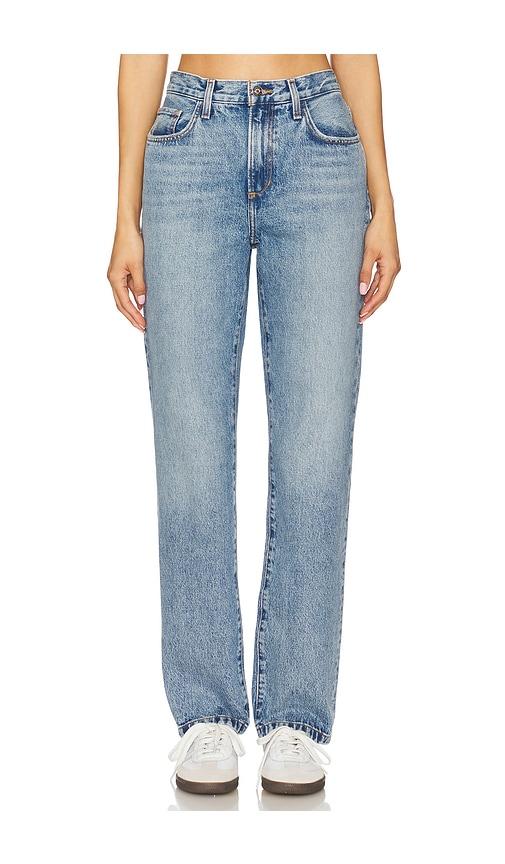 favorite daughter the mikaela low slung long slim straight jeans in blue.