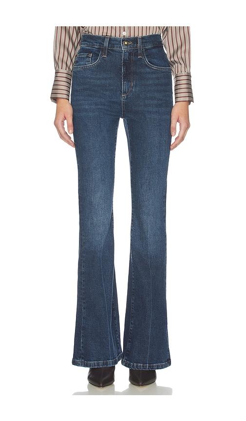 favorite daughter the valentina super high rise flare jean in blue.