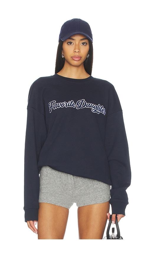 favorite daughter the varsity embroidered sweater in navy.