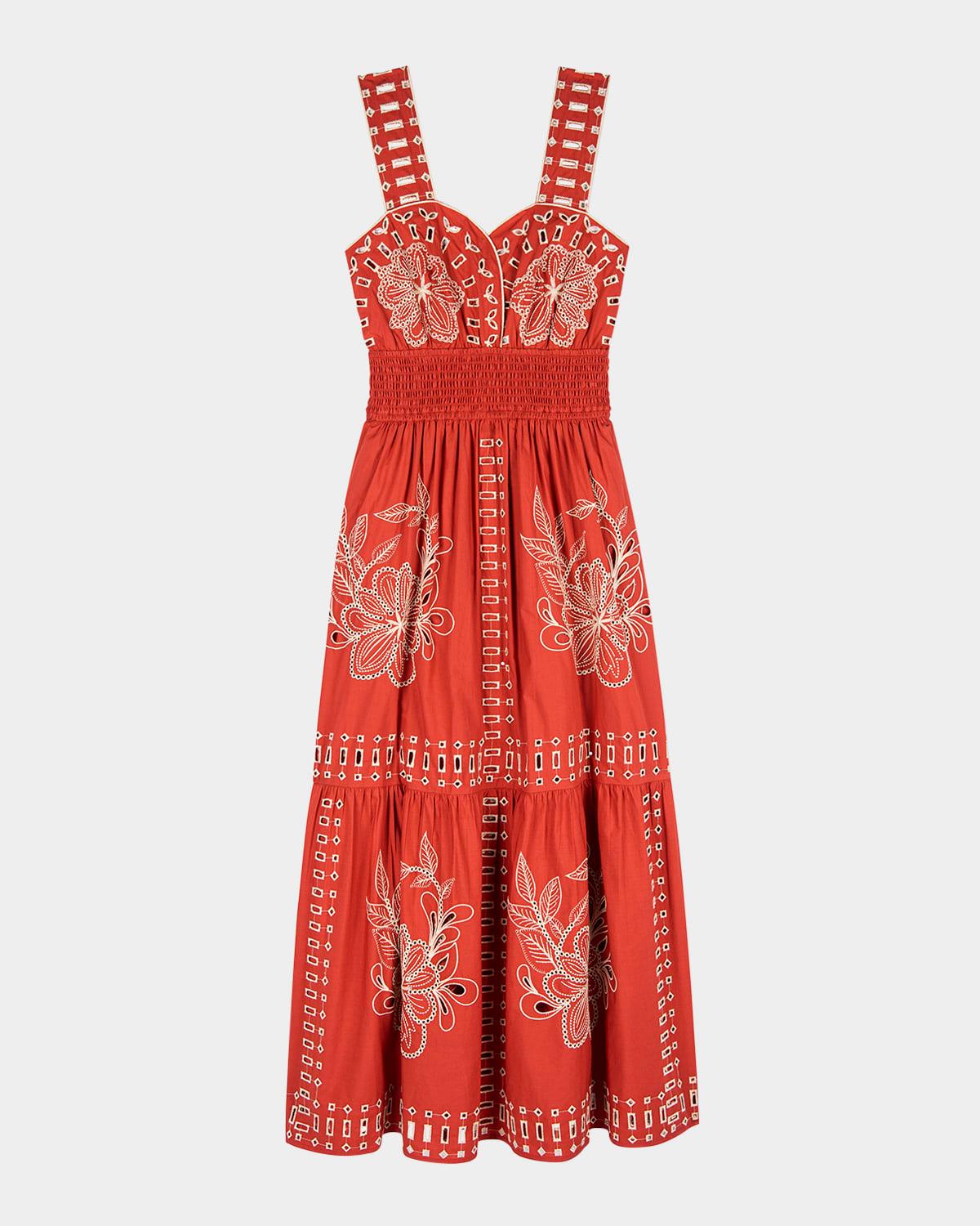 fawn embroidered midi dress
