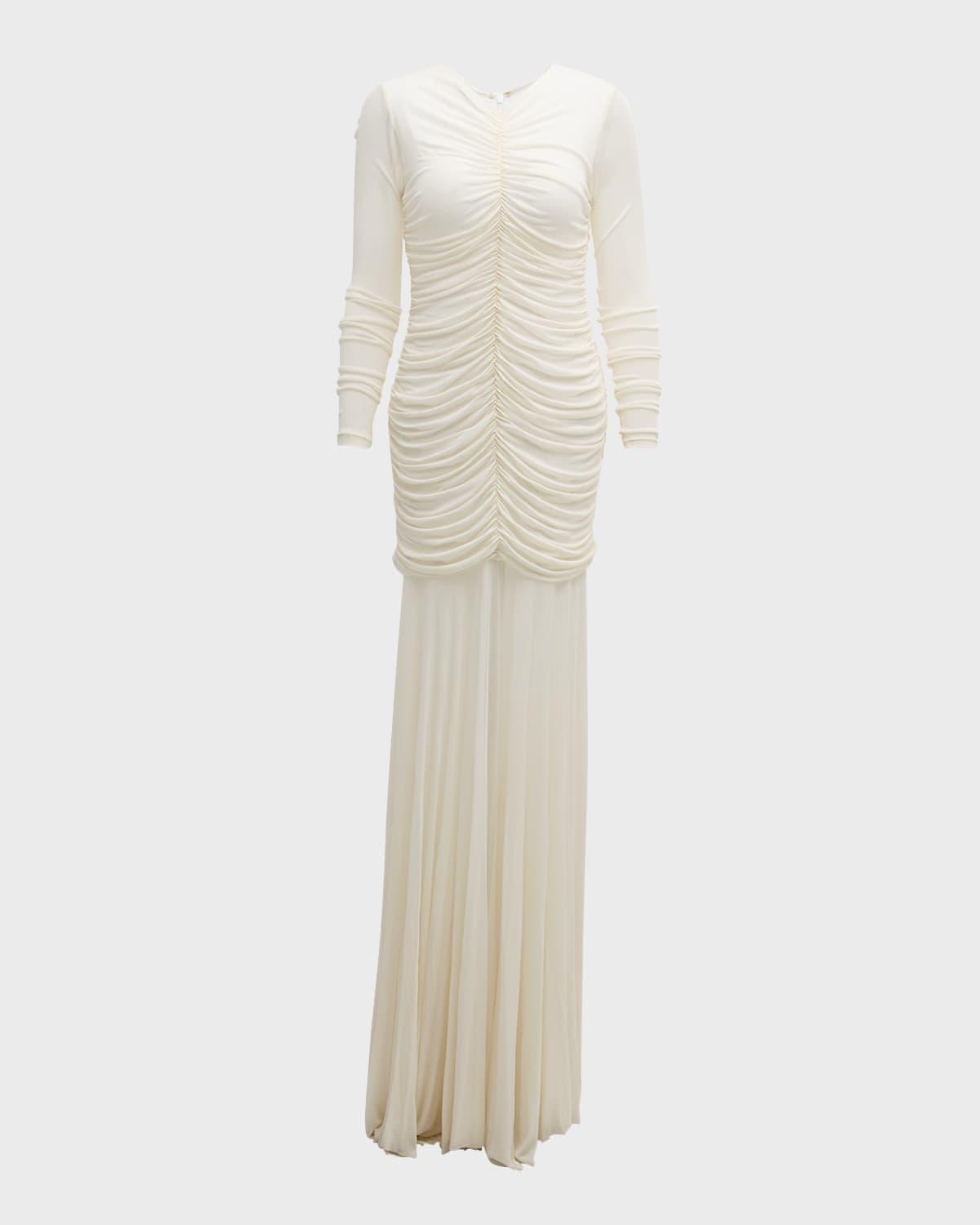 fawn ruched column gown