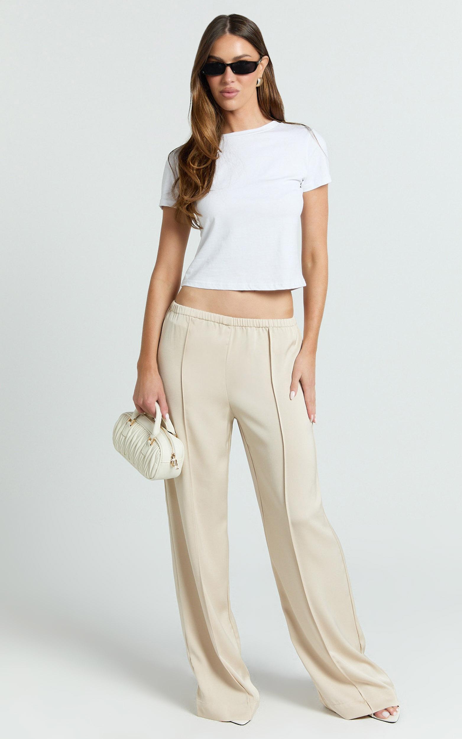 faye pants - low waist elastic waist wide leg pants in neutral