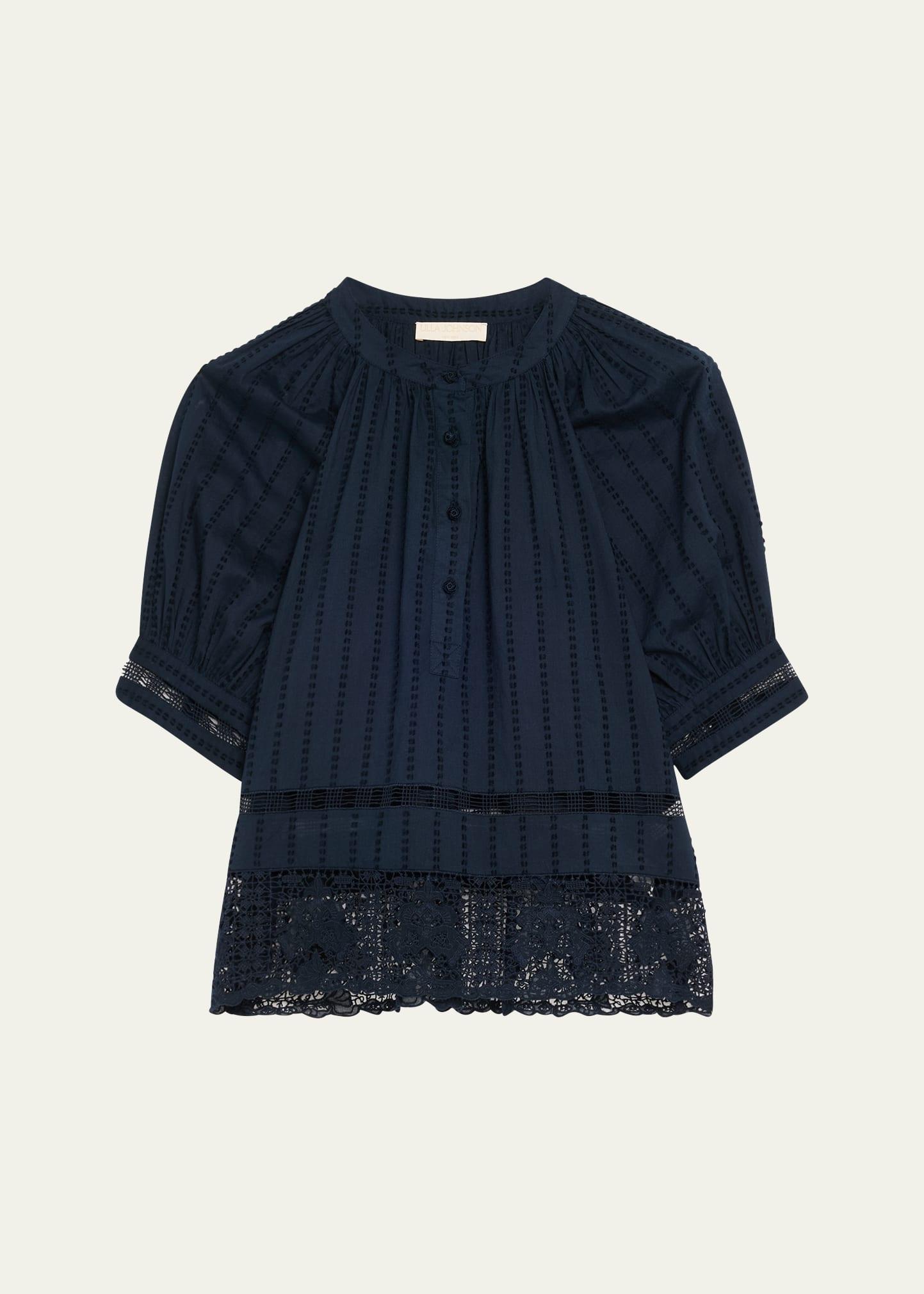 faye puff-sleeve cotton eyelet blouse