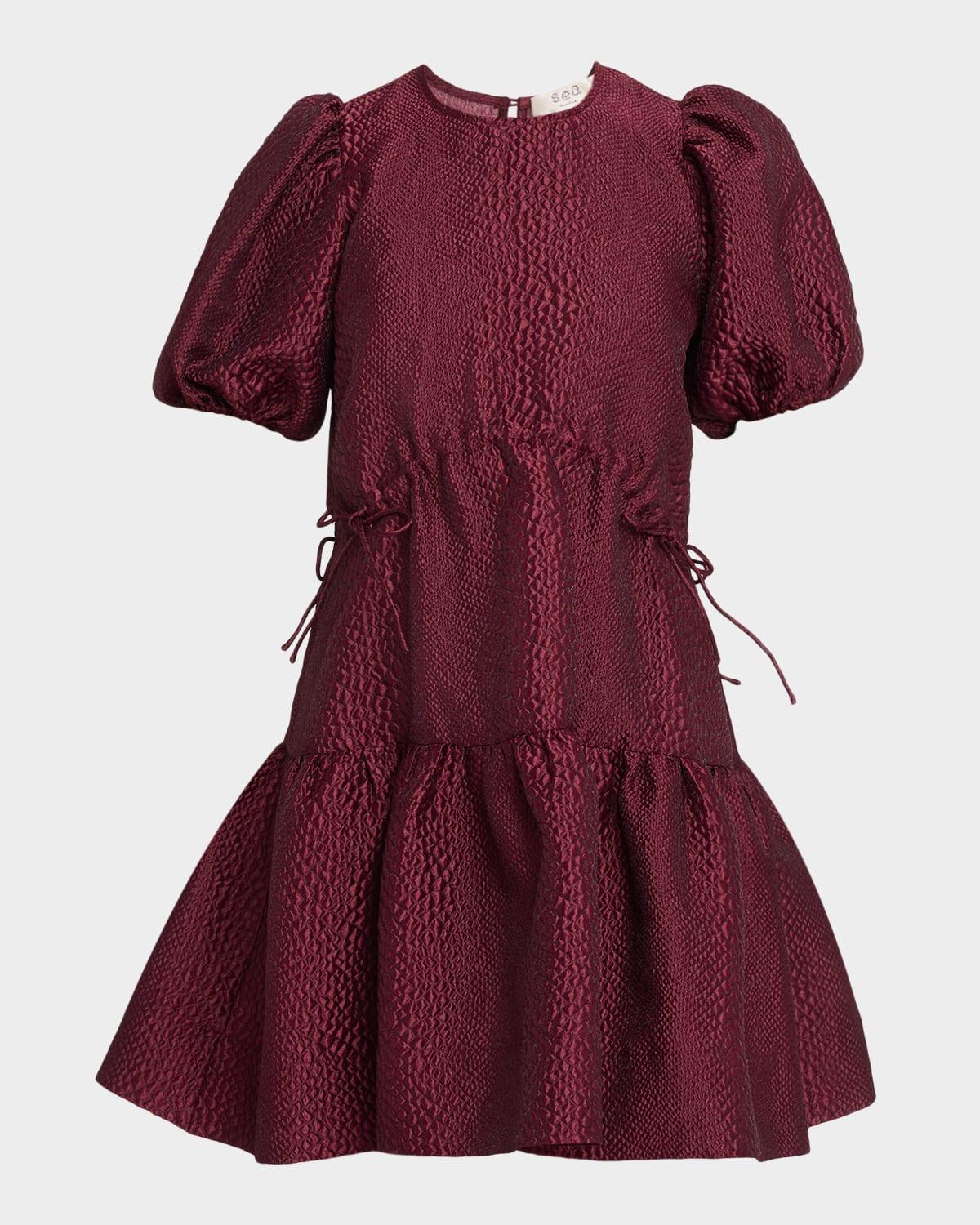 fayetta embossed puff-sleeve mini dress