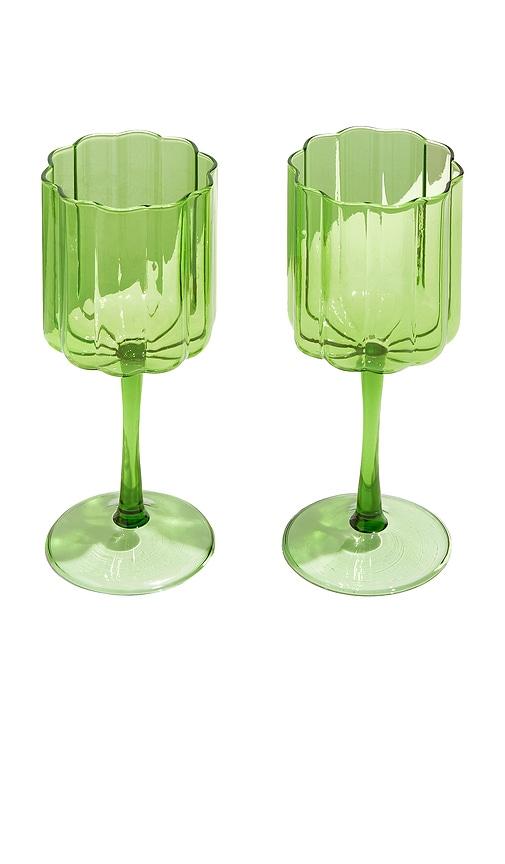 fazeek wave wine glasses set of 2 in green.