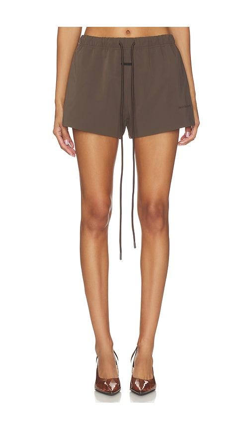 fear of god essentials active trace running short in chocolate.