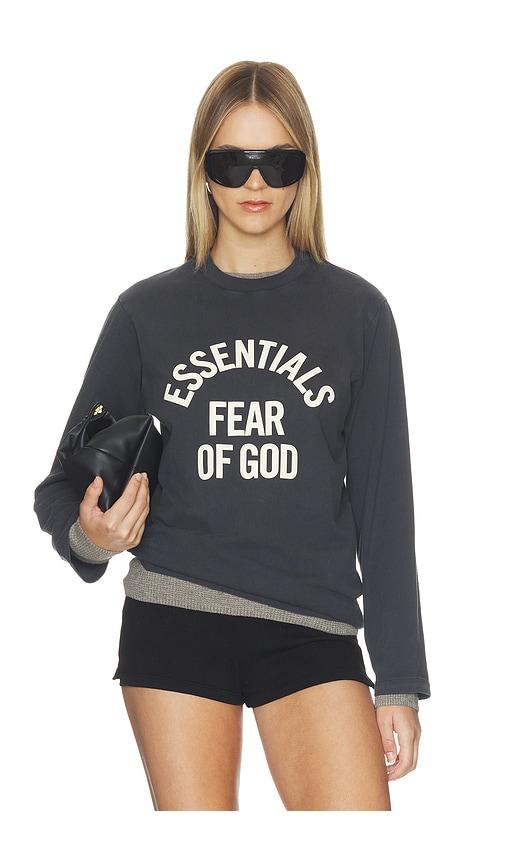 fear of god essentials campus classic long sleeve tee in black.