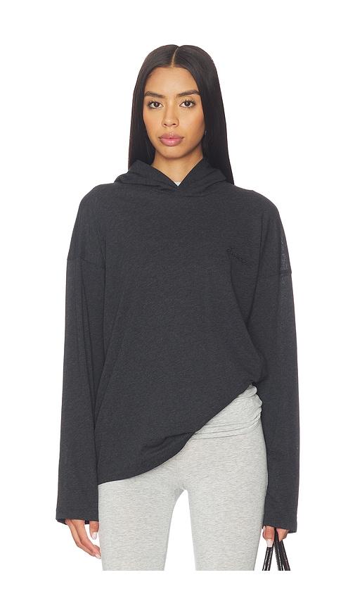fear of god essentials classic fit hooded tee in black.