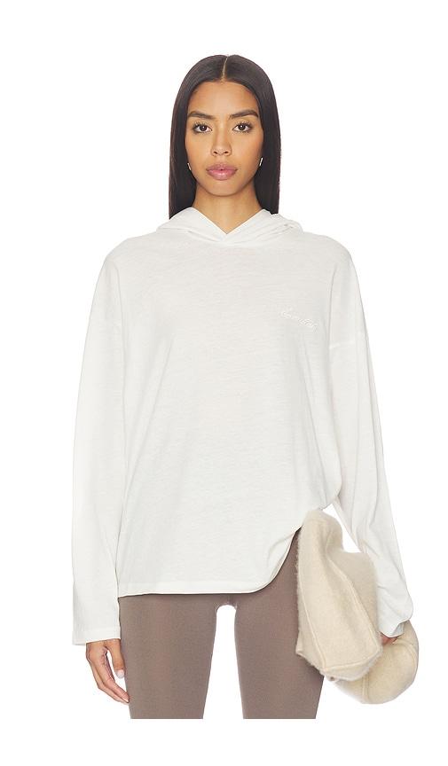 fear of god essentials classic fit hooded tee in ivory.