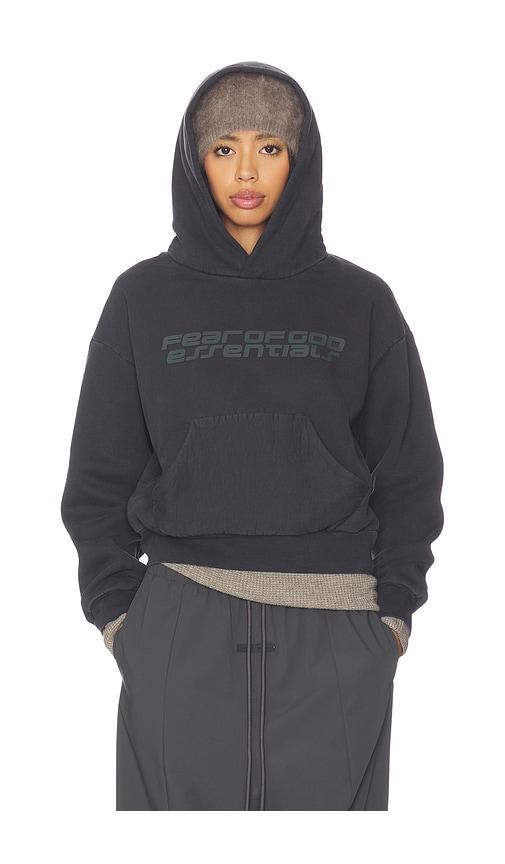 fear of god essentials classic hoodie in black.