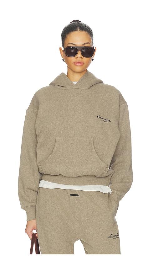 fear of god essentials classic hoodie in taupe.