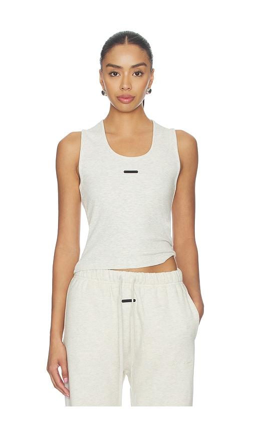 fear of god essentials fitted rib tank in light grey.