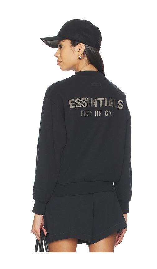 fear of god essentials fleece classic fit crewneck in black.