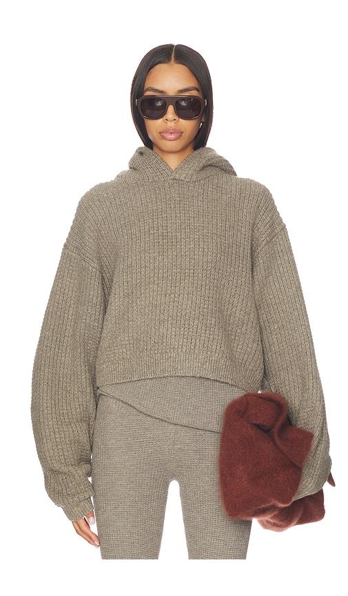 fear of god essentials heavy waffle 90's hoodie in grey.