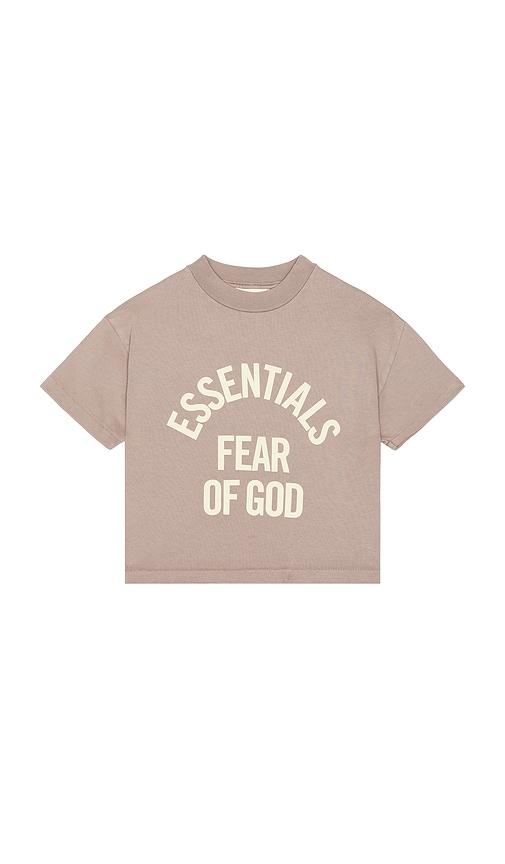 fear of god essentials kids campus 90's short sleeve tee in mauve.