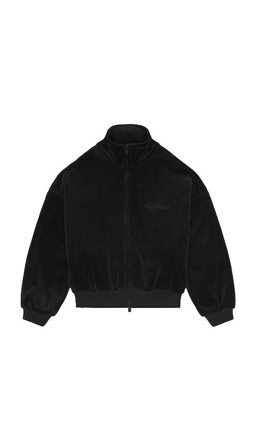fear of god essentials kids classic fit track jacket in black.