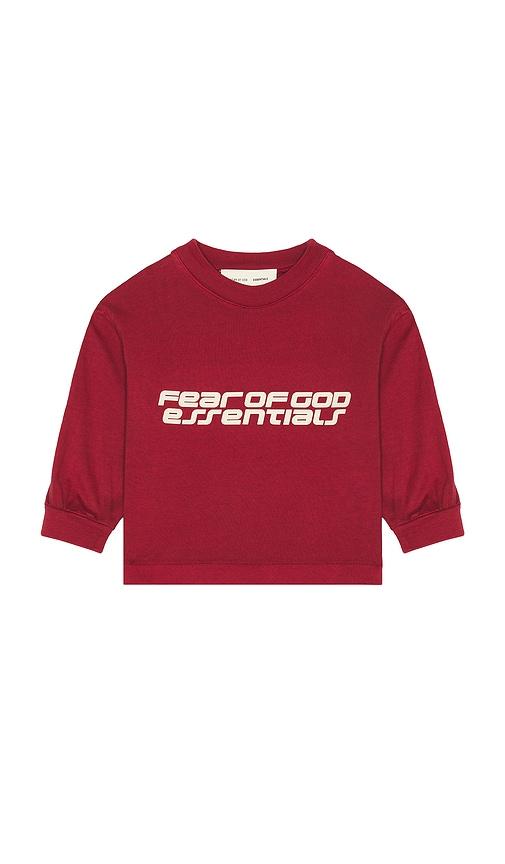 fear of god essentials kids long sleeve tee in red.