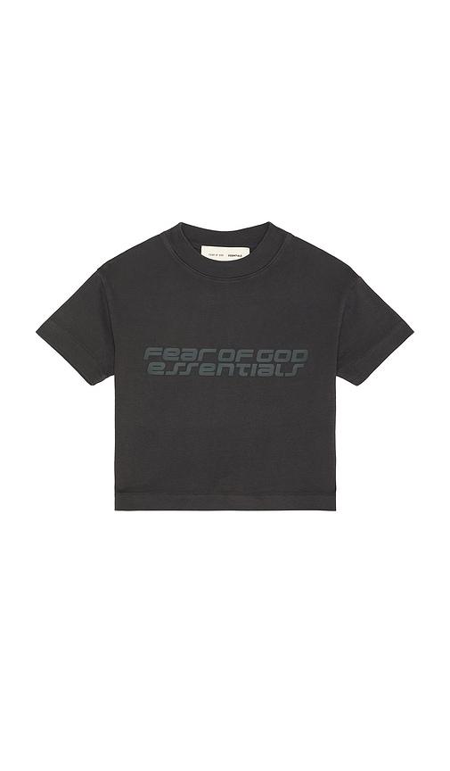 fear of god essentials kids short sleeve tee in black.
