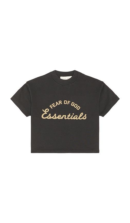 fear of god essentials kids training 90's short sleeve tee in black.