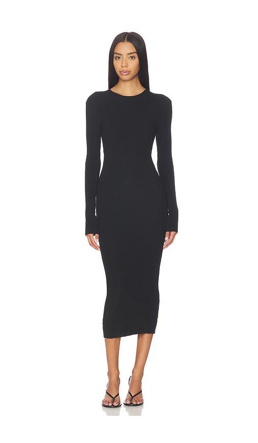 fear of god essentials rib long sleeve dress in black.