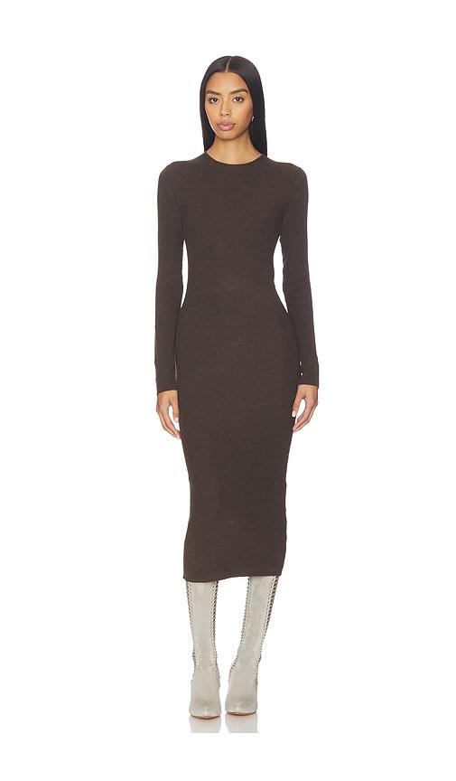 fear of god essentials rib long sleeve dress in brown.