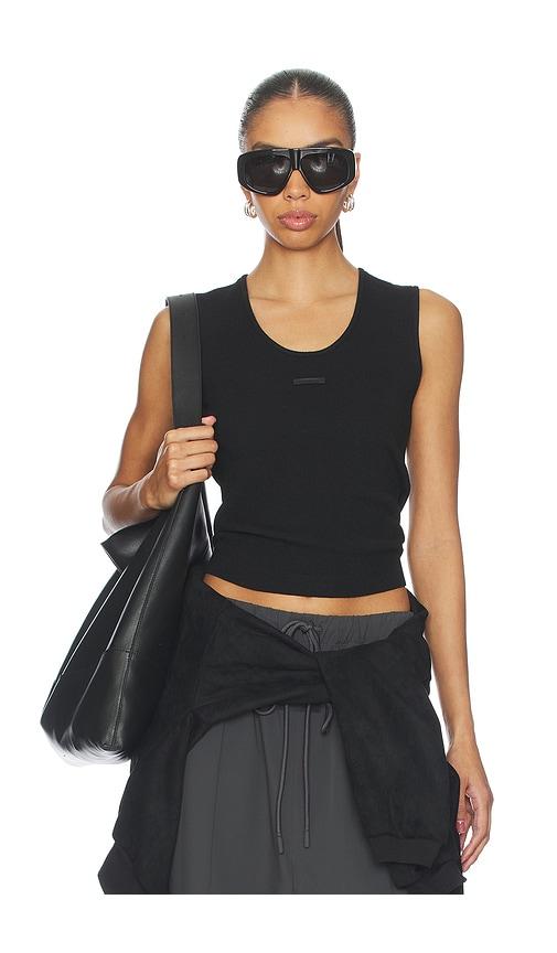 fear of god essentials rib tank top in black.