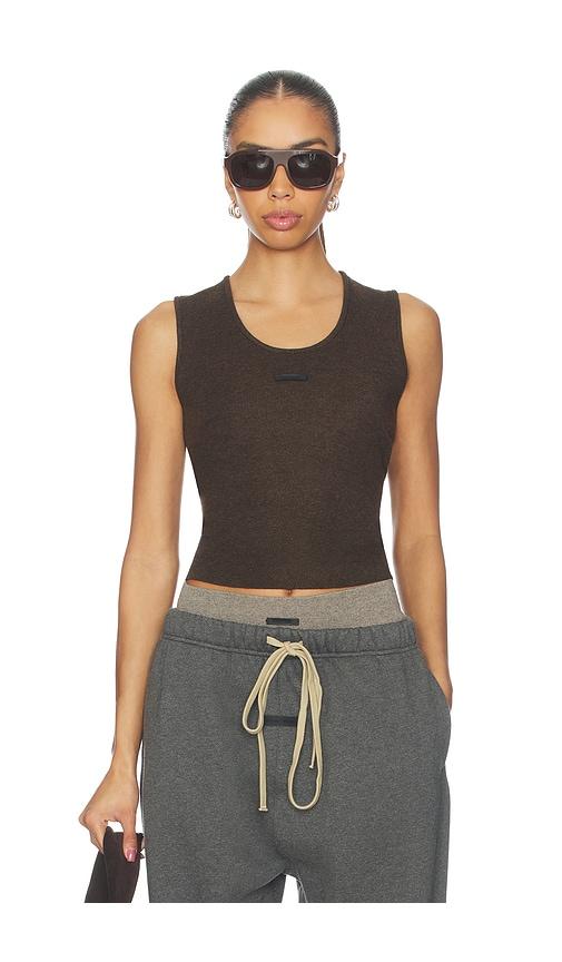 fear of god essentials rib tank top in brown.