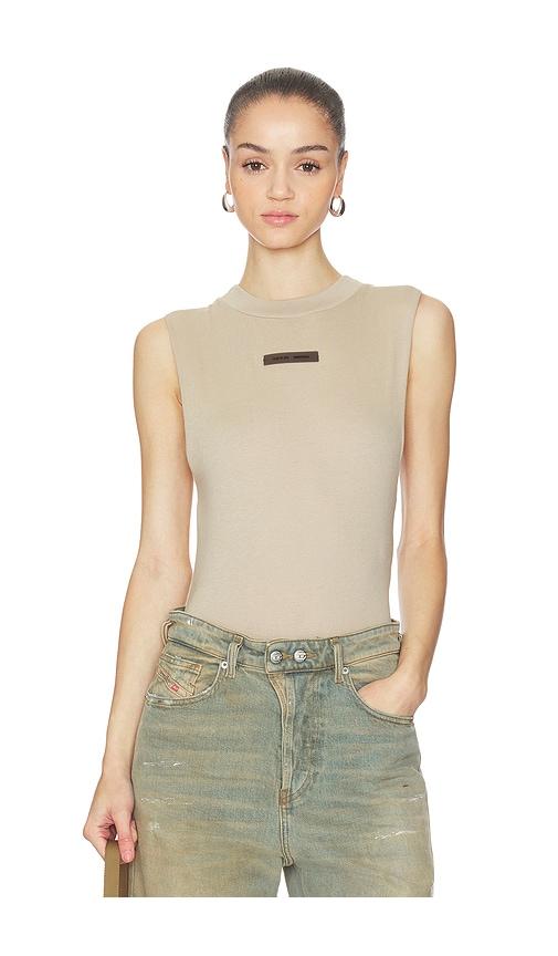 fear of god essentials sleeveless bodysuit in taupe.
