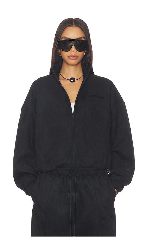 fear of god essentials vintage track jacket in black.