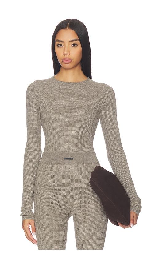 fear of god essentials waffle long sleeve top in grey.