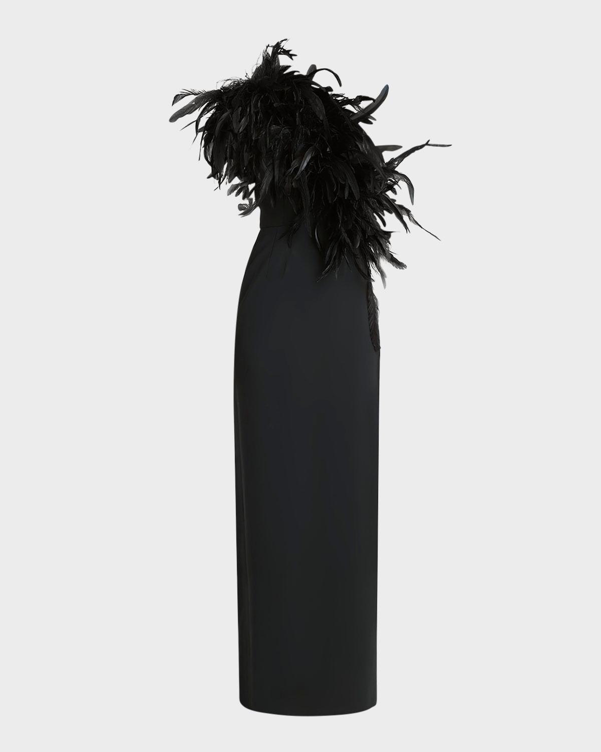 feather asymmetric high-slit gown