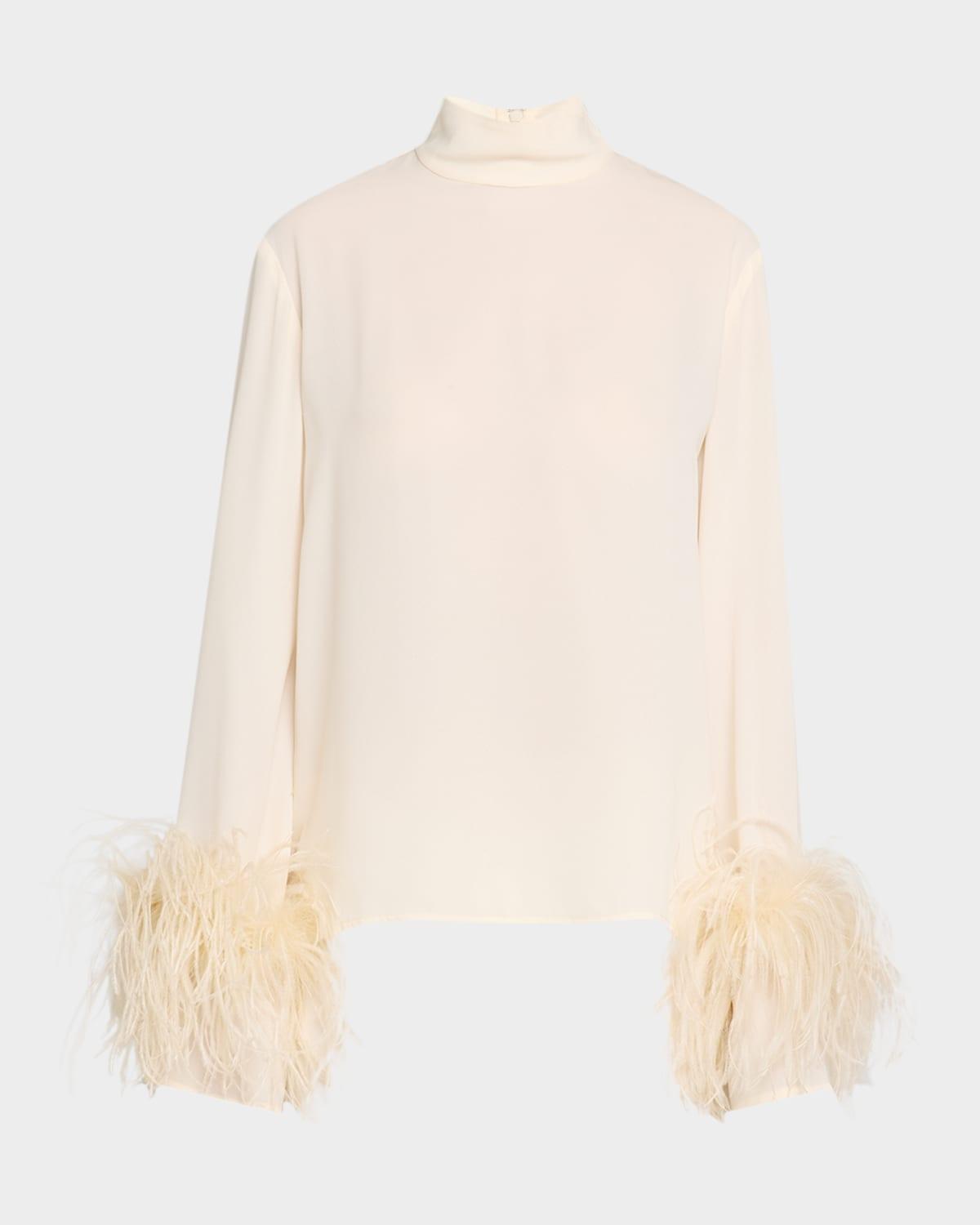 feather-cuff long-sleeve lightweight georgette top