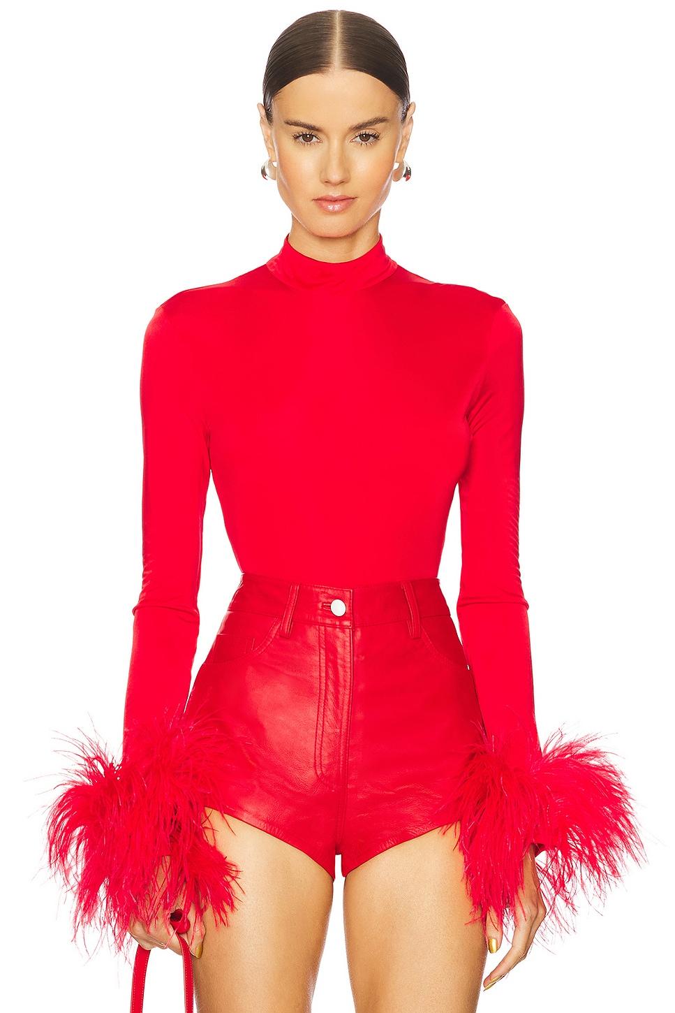 feather cuff trim bodysuit