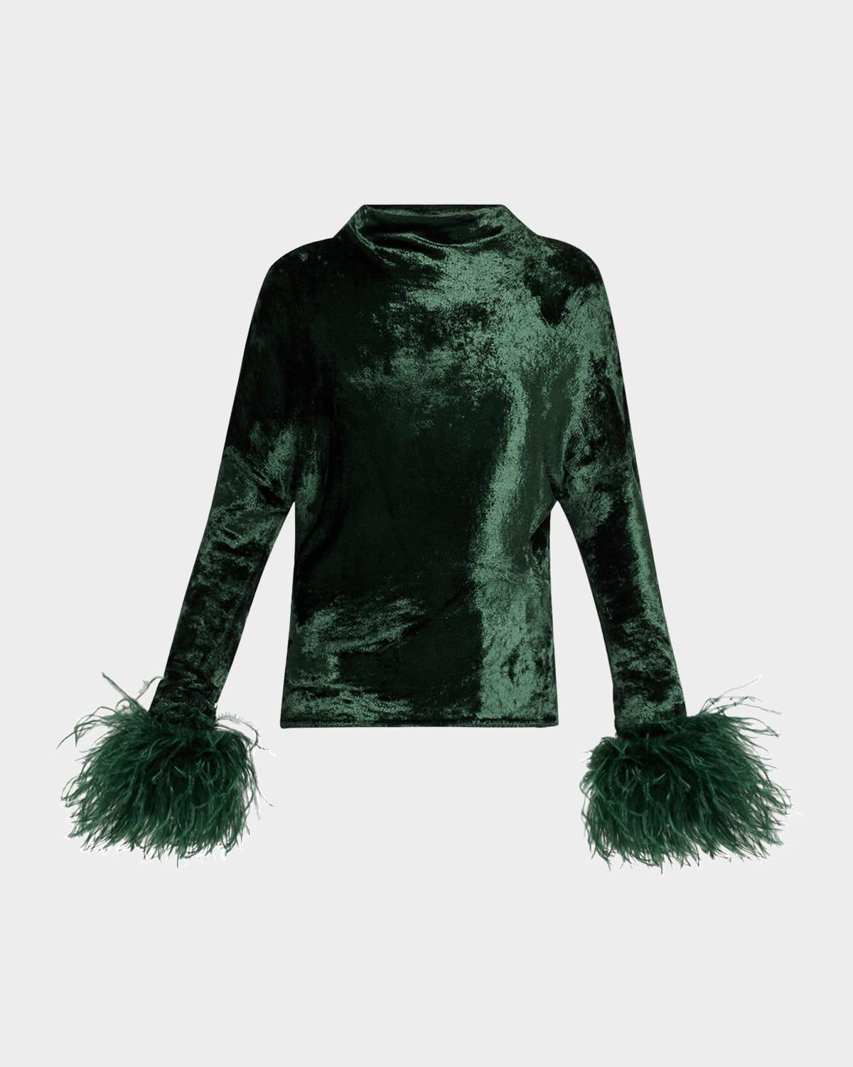 feather-cuffs velvet dolman top